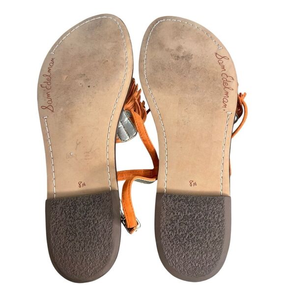 Sam Edelman Gela Sandals Womens 8.5M Orange Suede Fringe Flat T-Strap Shoes - Picture 7 of 8